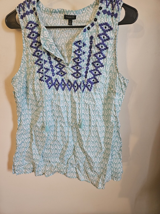 Talbots Tops - Talbots Light Blue Sleeveless Embroidered V-Neck Top